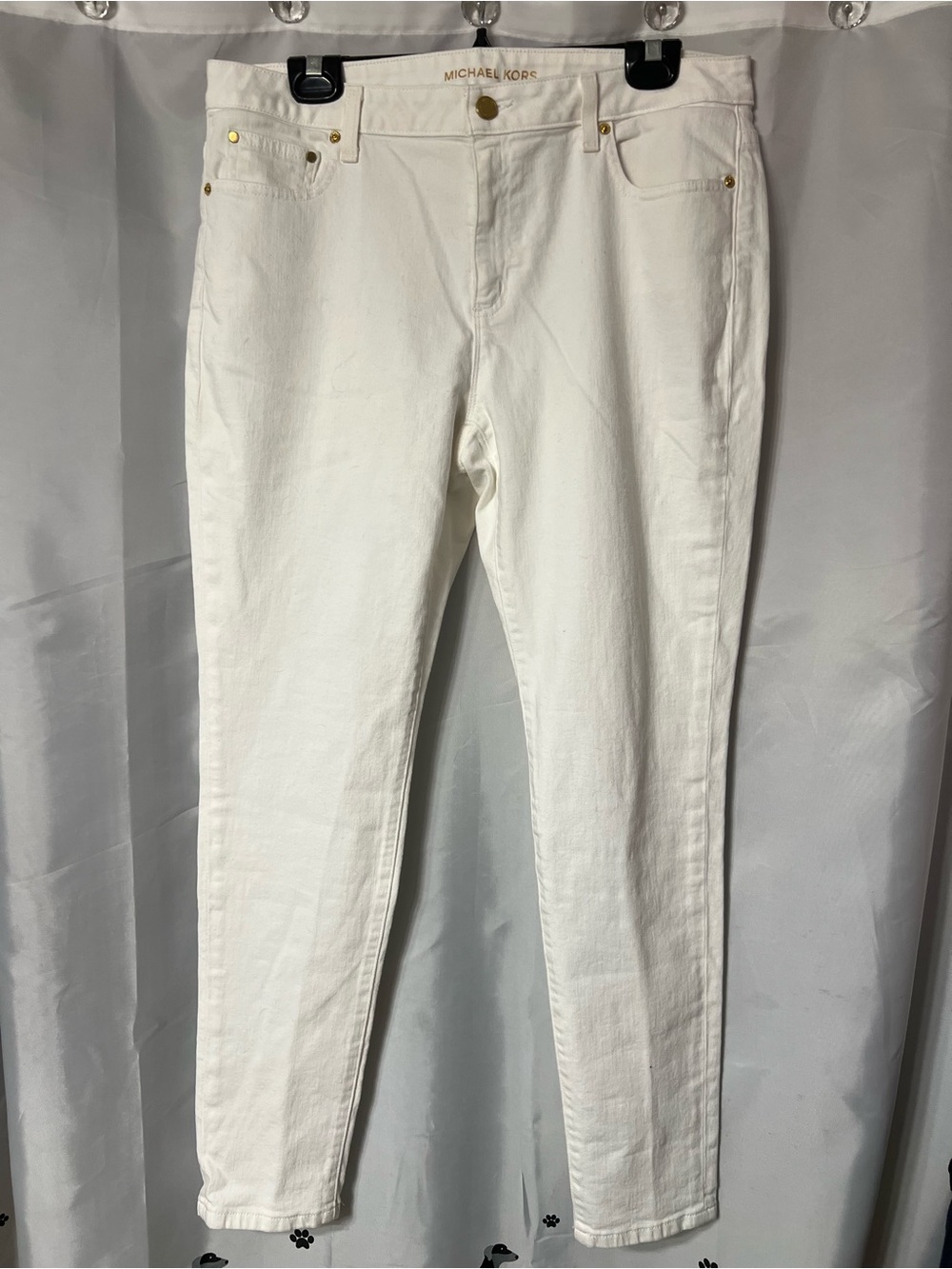 Michael Kors White Skinny Jeans with Gold Hardware. Worn x1. Size 12